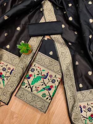 Black soft silk blend silk pure zari woven dress material 3