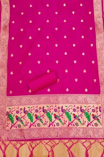 Pink soft silk blend silk pure zari woven dress material