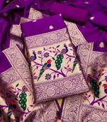 Purple soft banarasi silk pure zari woven design dress material