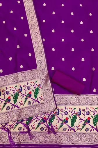 Purple soft silk blend silk pure zari woven dress material