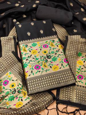 Black soft silk blend silk pure zari woven dress material 1