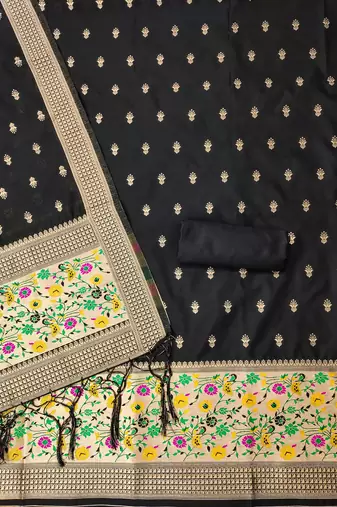 Black soft silk blend silk pure zari woven dress material