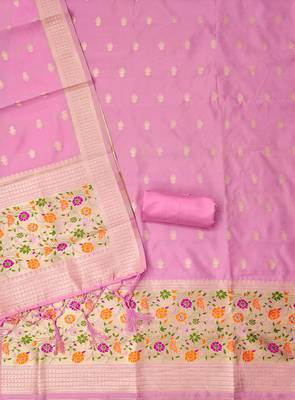 Baby pink soft silk blend silk pure zari woven dress material 4