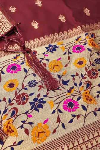 Maroon soft silk blend silk pure zari woven dress material