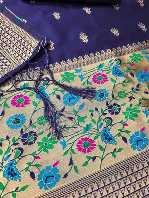 Navy blue soft silk blend silk pure zari woven dress material 2