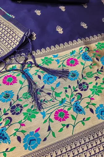 Navy blue soft silk blend silk pure zari woven dress material