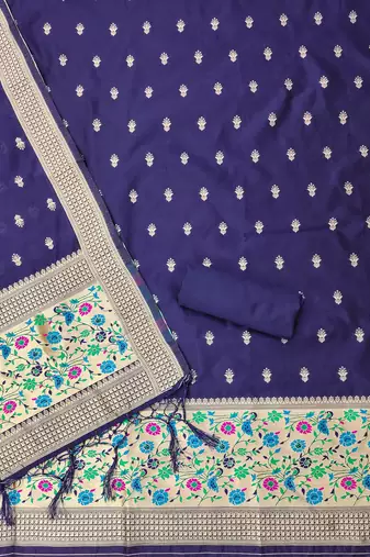 Navy blue soft silk blend silk pure zari woven dress material
