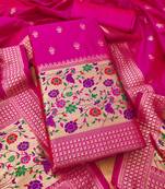 Pink soft banarasi silk pure zari woven design dress material