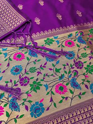 Purple soft silk blend silk pure zari woven dress material 2