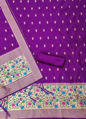 Purple soft silk blend silk pure zari woven dress material 4