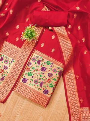 Red soft silk blend silk pure zari woven dress material 3