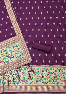 Wine soft silk blend silk pure zari woven dress material 4