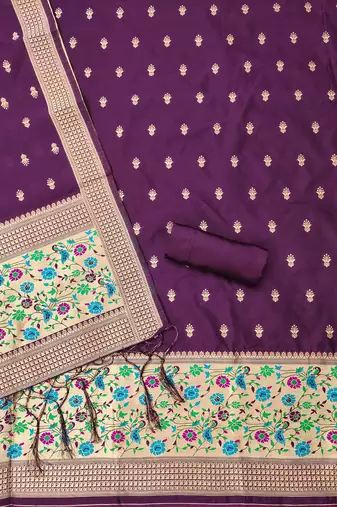 Wine soft silk blend silk pure zari woven dress material