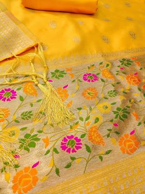 Yellow soft silk blend silk pure zari woven dress material 2