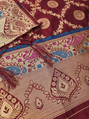 Maroon soft silk blend silk pure zari woven dress material 2