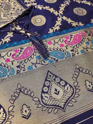 Navy blue soft silk blend silk pure zari woven dress material 2