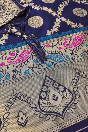 Navy blue soft silk blend silk pure zari woven dress material