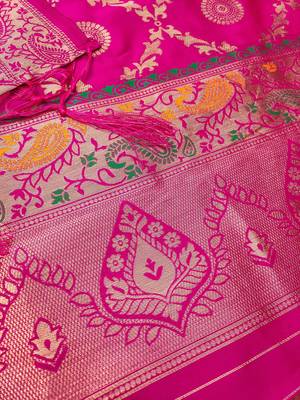 Pink soft silk blend silk pure zari woven dress material 2