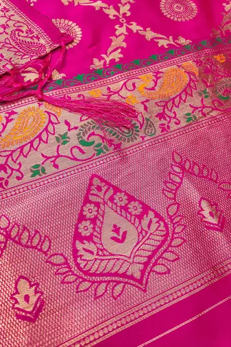 Pink soft silk blend silk pure zari woven dress material