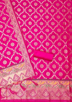 Pink soft silk blend silk pure zari woven dress material 4