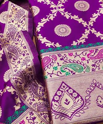 Purple soft silk blend silk pure zari woven dress material 1