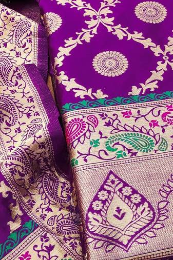Purple soft banarasi silk pure zari woven design dress material