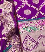 Purple soft banarasi silk pure zari woven design dress material