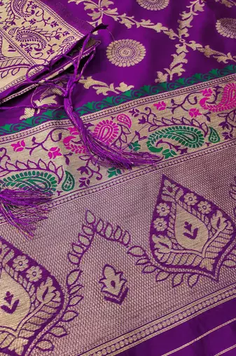 Purple soft silk blend silk pure zari woven dress material