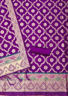 Purple soft silk blend silk pure zari woven dress material 4