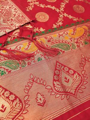 Red soft silk blend silk pure zari woven dress material 2