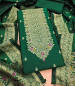 Bottle green soft banarasi silk pure zari woven design dress material