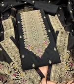 Black soft banarasi silk pure zari woven design dress material