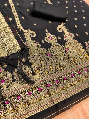 Black soft silk blend silk pure zari woven dress material 2