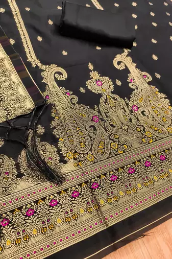 Black soft silk blend silk pure zari woven dress material