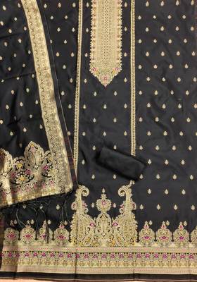 Black soft silk blend silk pure zari woven dress material 3