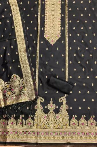 Black soft silk blend silk pure zari woven dress material