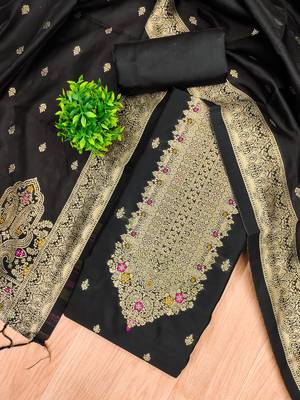 Black soft silk blend silk pure zari woven dress material 4