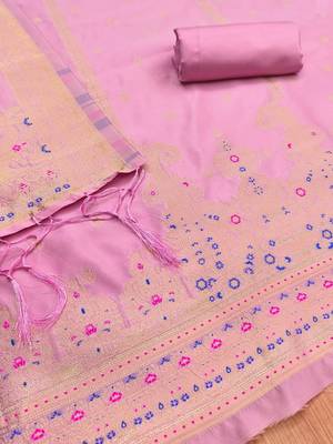 Baby pink soft silk blend silk pure zari woven dress material 2