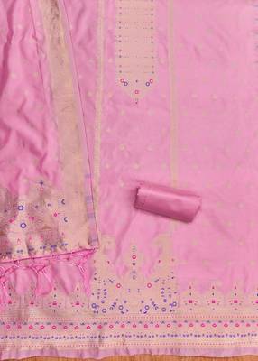 Baby pink soft silk blend silk pure zari woven dress material 3