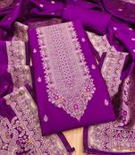 Purple soft banarasi silk pure zari woven design dress material