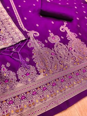 Purple soft silk blend silk pure zari woven dress material 2