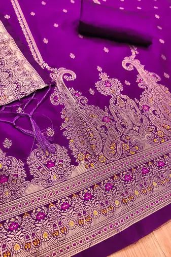 Purple soft silk blend silk pure zari woven dress material