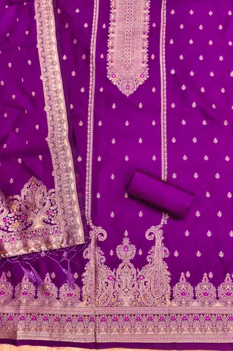 Purple soft silk blend silk pure zari woven dress material