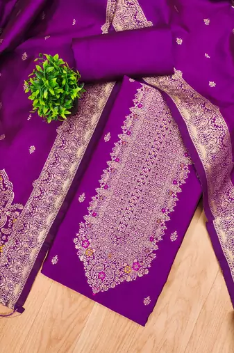 Purple soft silk blend silk pure zari woven dress material