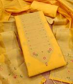 Yellow soft banarasi silk pure zari woven design dress material