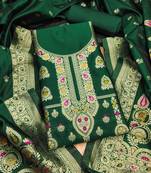Bottle green soft banarasi silk pure zari woven design dress material