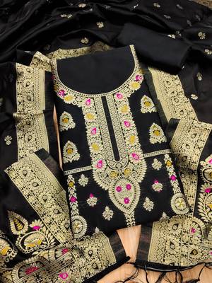 Black soft silk blend silk pure zari woven dress material 1
