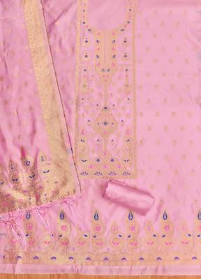 Baby pink soft silk blend silk pure zari woven dress material 3
