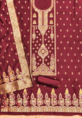 Maroon soft silk blend silk pure zari woven dress material 3