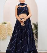 navy_blue Readymade Georgette Lehenga Choli Set with Dupatta (Sleeveless Blouse)